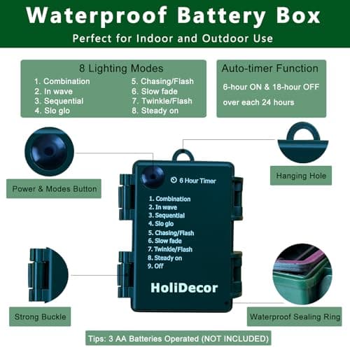 HoliDecor Christmas Lights - Battery Operated String Lights 50 Count Clear LED Mini Lights 8 Modes Mini Light Set with Timer for Xmas Tree Wreath Party Indoor Outdoor Decor, Waterproof, Warm White - Thumbnail 5