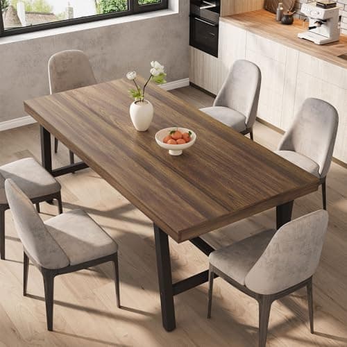 GarveeHome Industrial Dining Table for 6-8 People, 70.87" Long Large Kitchen Table with Sturdy Metal Frame, Rectangular Counter for Dinner, Kitchen, Dining Room (Brown, 71" Non-extendable) - Thumbnail 3