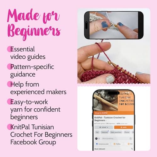 KnitPal Everyday Joy Tunisian Crochet Dishcloth Kit for Confident Beginners – Make 4 Reusable Dishcloths – Cotton Yarn, Tunisian Crochet Hook, 2 Patterns & Video Tutorials (Cherry Red + Elephant Gray) - Thumbnail 5