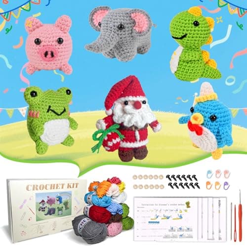 Alutaba 6Pcs Crochet Kit for Beginners, Crochet Animal Kits for Adults with Step by Step Videos Tutorials, Knitting Kit for Crochet Lovers Great Birthday Holiday Gift, DIY Handmade Gifts - Image 1