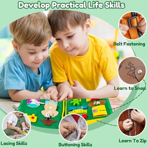 Qizfun Toddler Busy Board Montessori Toys – Sensory Busy Book, Educational Learning Travel Toy for Airplane & Car, Keeps Toddlers Engaged, Birthday Gifts for Toddler Boys Girls - Thumbnail 5