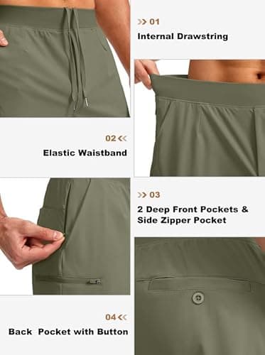 Viodia Men's 7" Golf Shorts with 5 Pockets Elastic Waist Dry Fit Stretch Lightweight Shorts for Men Hiking Casual Athletic Dusty Green - Thumbnail 4