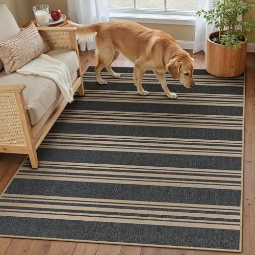 PureCozy Striped Easy Jute 3x5 Outdoor Patio Rug Black Washable Area Rugs for Entryway Indoor Outdoor Living Room Carpet Non Slip Office Farmhouse Neutral Door Mat for Backyard Balcony Porch Bedroom - Image 1