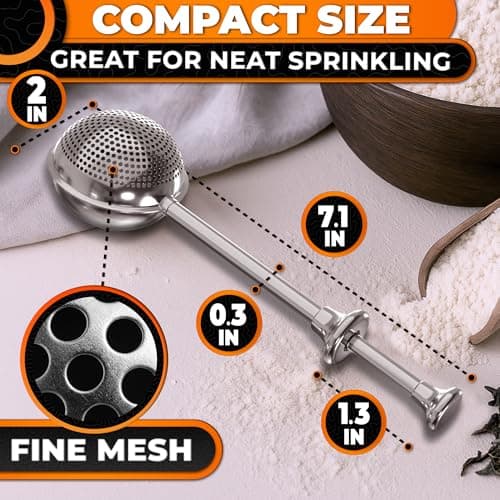 Flour Shaker Duster – 18/8 Stainless Steel Flour Duster for Bread Baking with One-Handed Operation – Cocoa, Cinnamon, Spices & Powdered Sugar Duster with Spring Handle | Tea Brewing | Dishwasher Safe - Thumbnail 6