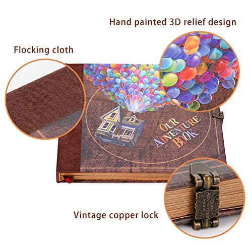 JIMBON Our Adventure Book Scrapbook Photo Album,Retro Style Embossed Letter Cover Travel Diary Journal Scrap Book Kit For Couples,Memory Book For Anniversary Wedding - Thumbnail 4