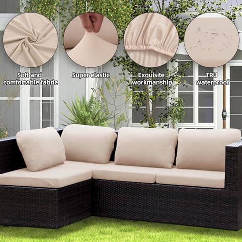 SUKAIKEQA Outdoor Cushion Covers Set,8PCS Waterproof Patio Furniture Couch Seat Slipcovers, Replacement for Sofa Sectional Chair(Cover，Only) - Thumbnail 3