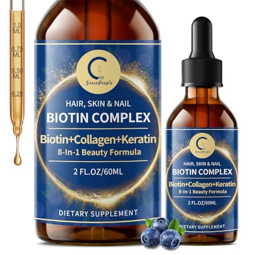 Liquid Biotin & Collagen Drops 20,000mcg--High Potency Hair Growth Vitamin Support - Biotin and Liquid Collagen Supplement for Women & Men - Glowing Skin Support, Healthy Hair & Nail Growth - 2 Fl Oz - Image 1