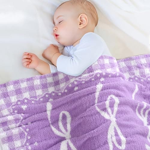 Purple Bow Baby Blanket – Knitted Throw with Elegant Bow Accent for Baby Girls, Nursery Bedding & Shower Presents – Soft & Cozy, 30x40 Inch - Image 1