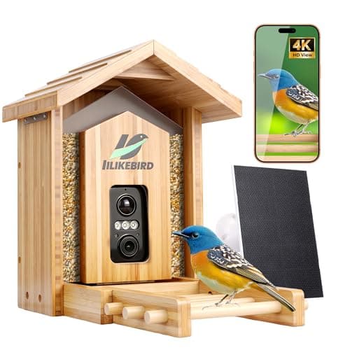 Bamboo Smart Bird Feeder with 4K Camera, AI Bird Identification 10000+ Species, Solar Powered & USB-C Charging, IP65 Weatherproof, 1.25L Speed Capacity for Outdoor Garden (Wall Mount/Pole) (Large) - Image 1
