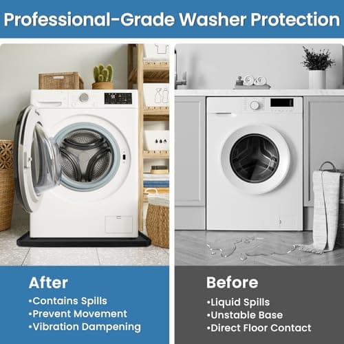 Large Thickened Washing Machine Mat 30" x 28" Silicone Under Washer and Dryer Drain Pan Drip Tray Floor Protector Non-Slip Flexible Soft Mat Waterproof Raised Edge 0.98'' Black - Thumbnail 5