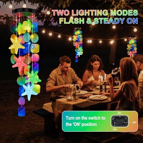 Valentines Day Gifts Solar Wind Chimes for Outside Garden, Handcrafted Capiz Shell Wind Chime Lights Outdoor Ocean/Beach Themed Gift for Mom Grandma Women Mother’s Day - Thumbnail 4