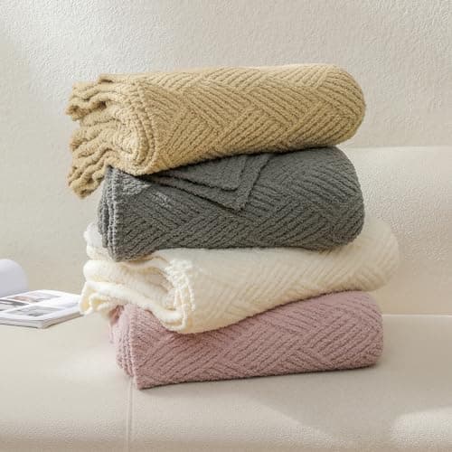 bearberry Super Soft & Fuzzy Minky Throw Blanket Lightweight All-Season - Diamond Stitch Plush Fleece for Couch, Bed, Sofa | Machine Washable Cozy Gift for Women, Men, Home (Beige, 40”x50”) - Thumbnail 6