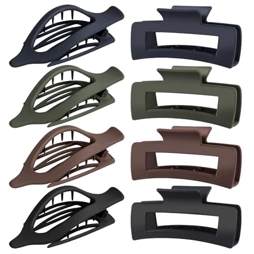 GIRLOLIIAR Flat Hair Claw Clips: 8 Pack 4 Inch Neutral Matte French Concord & Large Square Claw Clips Set for Women with Thick/Thin Hair, Non-Slip Extra Hold Jaw Clips for Lay Down/Drive/Daily Use - Image 1