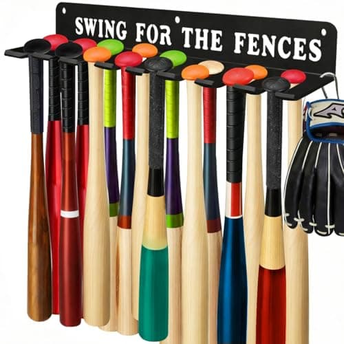 Conwithna Baseball Softball Bat Holder Storage Rack Organizer Hanger Hook Home Field Hanging Fence Holds 14 Bats Wall Mount Equipment Sports Carabiners Included Metal - Image 1