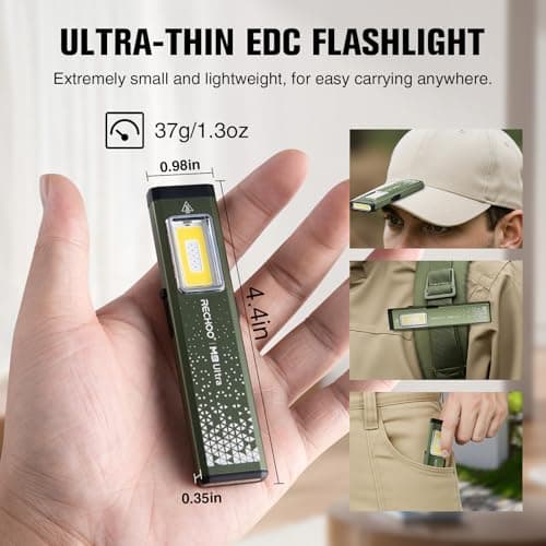 RECHOO Flat EDC Flashlight Rechargeable, 8-Mode Slim Pocket Flashlight with Magnetic Base & Clip, Lightweight Mini Rechargeable Flashlights for Everyday Carry, Working, Camping, Car Repair & Emergency - Thumbnail 2