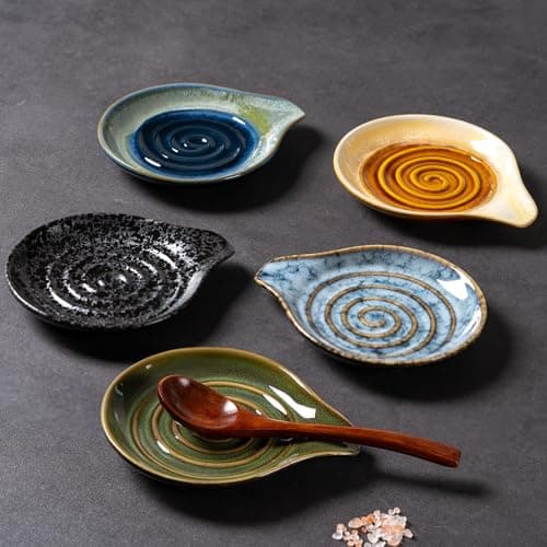 Spoon Rest, Ceramic Utensil Spoon Spatula Ladle Holder, 6 Inches Spoon Holder for Countertop, Coffee Bar Accessories Dishwasher Safe, Utensil Rest for Kitchen Counter Splash Black - Thumbnail 4