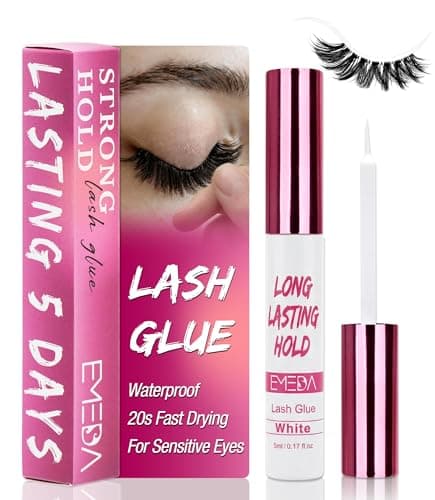 EMEDA 5 Day Strong Hold Lash Glue, Hypoallergenic Waterproof Eyelash Adhesive for Strip Lashes & Lash Clusters, Quick Dry Gentle Formula, Long Lasting Lash Glue with Precision Brush Applicator (White) - Image 1