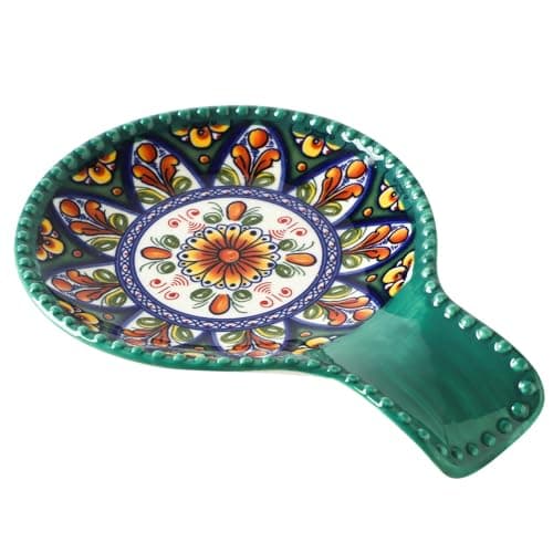 Spoon Holder for Kitchen Counter Ceramic Spoon Rest for Stove Top Large 7.7 Inch Heat-Resistant Cooking Spoon Holder for Coffee Spoon Rest,Spatula or Tongs,Bohemian Green Dishwasher Safe - Image 1