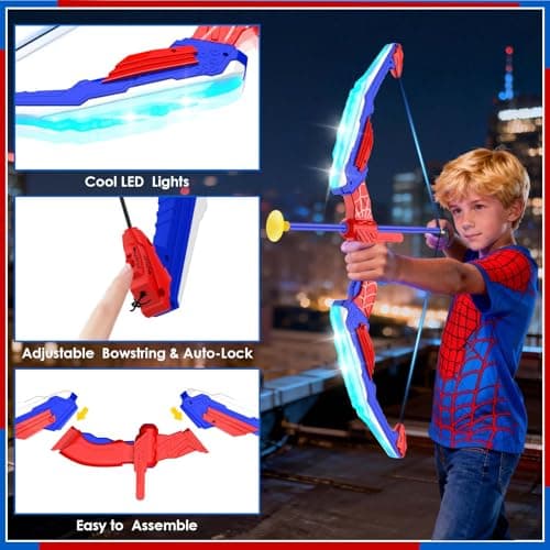 Kids Bow and Arrow Set LED Light Up Archery Set with 10 Suction Cup Arrows, 1 Archery Targets,3 Score Target for Kids Ages 3-12 Birthday Gifts Toys for 5 6 7 8 9 10 11 12 Year Old Boys Girls - Thumbnail 5