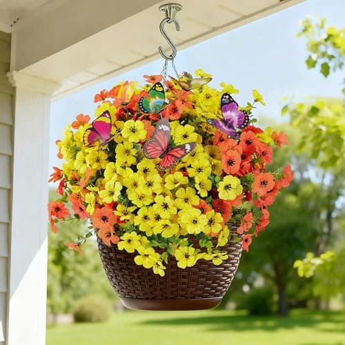 CogDat 20 Bundles Artificial Flowers for Outdoors‌ with 6 Faux Butterflies, UV Resistant and No Fade, ‌Fake Flowers for Garden Patio Porch Home Decor Wedding Easter Mother's Day (Orange Yellow) - Thumbnail 5