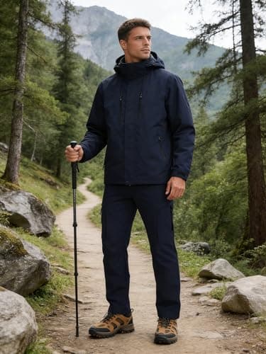 Mens Hiking Pants 5 Pockets Water Resistant Quick Dry Lightweight UPF 50+ Cargo Elastic Waist Drawstring Cuff Work Casual Golf Athletic Travel Jogging Navy Blue L - Thumbnail 3