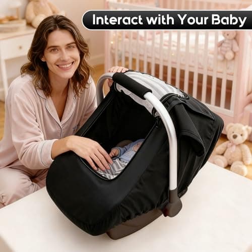 Waterproof Baby Car Seat Cover, Car Seat Rain Cover with Clear Window & Breathable Mesh, Universal Baby Carrier Cover with Support Rod to Prevent Collapse, Lightweight Weather Shield with Storage Bag - Thumbnail 6