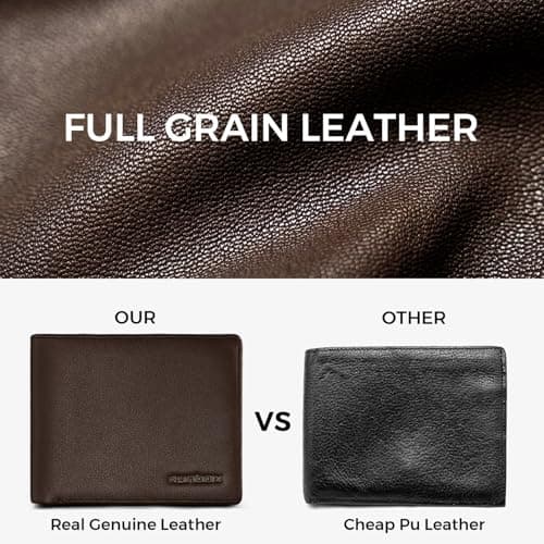 RUNBOX Leather Wallet for Men, Genuine Leather Mens Wallet Bifold Rfid Blocking with 12 Cards and 2 ID Windows, Minimalist Wallet for Men with Gift Box - Thumbnail 2