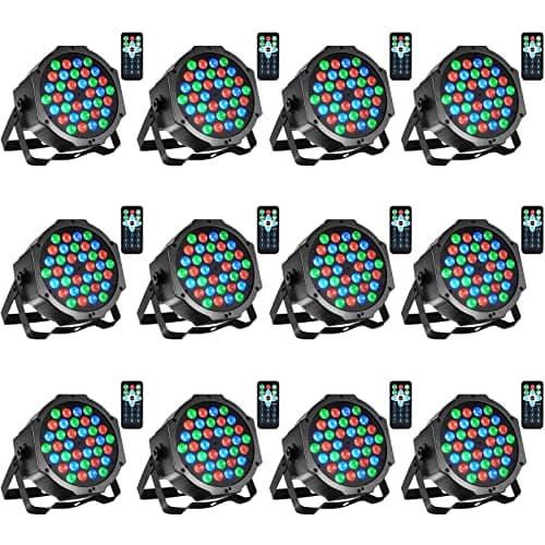 LUNSY Dj Lights, 12 Pack 36 LED Par Lights Stage Lights with Sound Activated Remote Control & DMX Control, Stage Lighting Uplights for Wedding Club Music Show Christmas Holiday Party Lighting - Image 1
