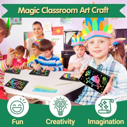 ZMLM 4 Pack Scratch Art Party Favors: Birthday Party Favors for Kids 4-8, Bulk Rainbow Scratch Notebook Paper Pads, Goodie Bags Stuffers Girls Boys Classroom Gifts Crafts Toys Easter Basket Stuffers - Thumbnail 5