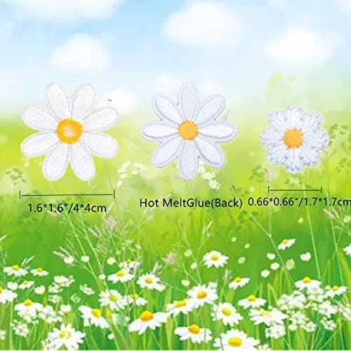 40Pcs Daisy Flower Iron On Patches, Cute Clothing Embroidered Sew on Applique Patches for Bags, Hats, Backpacks, Clothes, DIY Accessories Decoration (White) - Thumbnail 5