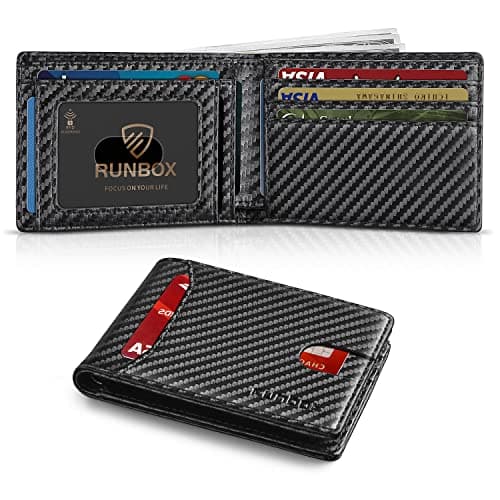 RUNBOX Wallet for Men Slim 11 Credit Card Holder Slots Leather RFID Blocking Small Thin Men's Wallet Bifold Minimalist Front Pocket Large Capacity Gift Box - Image 1
