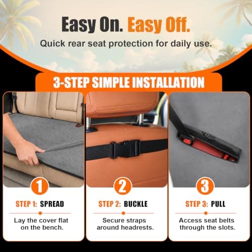 KIGEMOS Rear Bench Seat Cover, Waterproof, Sweatproof, Non-Slip Protector for Back Seat, Dual-Layer Microfiber Terry, Universal Fit for Cars, Trucks, SUVs – Embroidered Design (Gray, 1 Pack) - Thumbnail 4