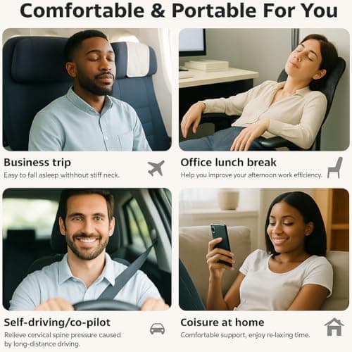 Gourstar Travel Pillow, Travel Pillows for Airplanes, 100% Pure Memory Foam Travel Neck Pillow with Eye Mask & Ear Plugs, Comfort and Ergonomic Design, Ideal for Airplanes, Cars and Offices - Thumbnail 6