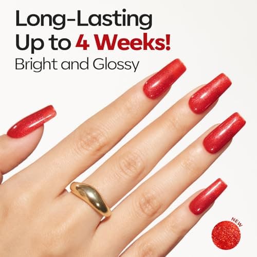 Modelones Red Glitter Gel Nail Polish Kit with UV Light, One Step Gel Polish Set No Need Base Top Coat, 3 in 1 Set Cherry Mocha Glitter Soak Off Led Nail Lamp Manicure DIY New Year Gift - Thumbnail 4