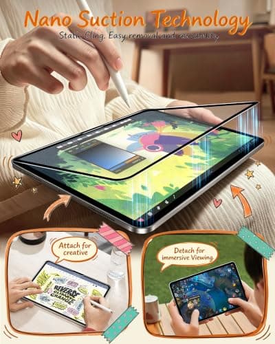 OMOTON PAPERSENSE 2 Pack Detachable Paper Screen Protector for iPad Pro 13 Inch M5/M4 (2025/2024), Reusable Matte PET Film for Drawing & Note-Taking, Anti-Glare, with 2 Pencil Tip Replacements - Thumbnail 4