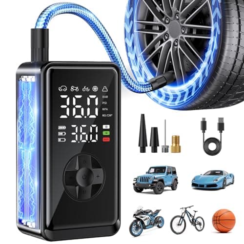 Tire Inflator Portable Air Compressor, Auto Air Pump for car tires with Digital Tire Pressure Gauge, Dual Digital LCD, Pocket Air Compressor for Cars, Bike, Motorcycle, Ball - Image 1