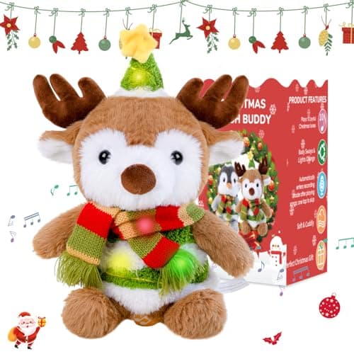 LLUKEME Reindeer Stuffed Animal Dancing Singing Plush with Music Light Voice Mimicking Function for Kids Adults Gifts - Image 1