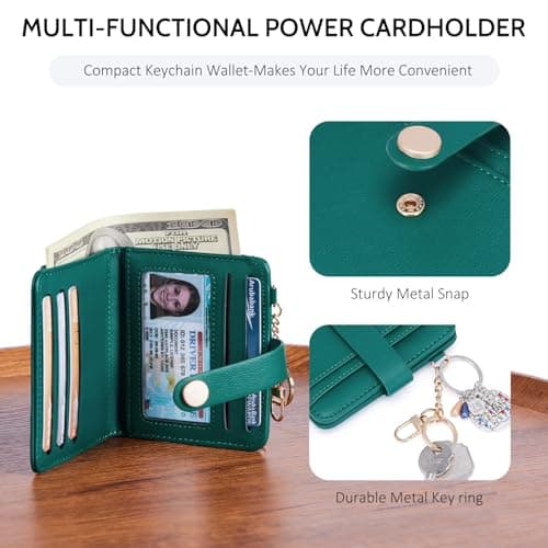 POIUGOYA Slim Wallet for Women,RFID Blocking Bifold Credit Card Holder with Zipper Coin Pocket,ID Window,Keychain - Thumbnail 3