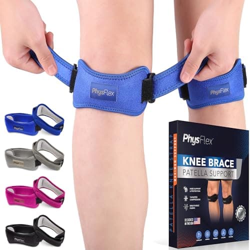 PhysFlex 2 Pack Patella Knee Brace - Knee Support and Pain Relief, Running, Hiking, Basketball, Jumpers Knee, Tendonitis, Adjustable Strap Patellar Tendon Stabilizer (Blue) - Image 1