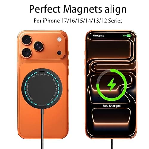 PINRUIGE Magnetic Wireless Charger for iPhone 15W Max Fast Mag-Safe Wireless Charging Pad Compatible with iPhone 16/16 Plus/16 Pro/16 Pro Max/15/14/13/12 Series with USB-A Converter Black - Thumbnail 2