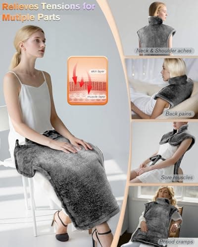 Heating Pad for Neck and Shoulders and Back Pain Relief, Electric Heat Pad Large Size 24”X33” with 4 Timers, 6 Heat Levels, Auto-Off, Birthday & Mothers Day Gifts for Women Men Mom Dad, Dark Gray - Thumbnail 5