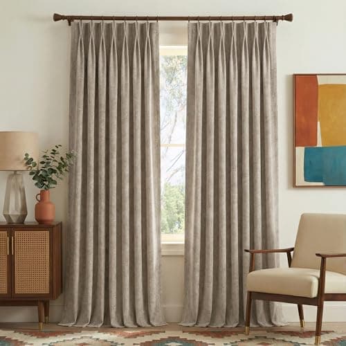 NICETOWN 395GSM Heavyweight Pinch Pleat Faux Linen Oatmeal Curtains 90" Long, Room Darkening Thermal Drapes for Bedroom, Double-Sided Thick Textured Privacy Panel (2 Panels, W40 x L90) - Image 1