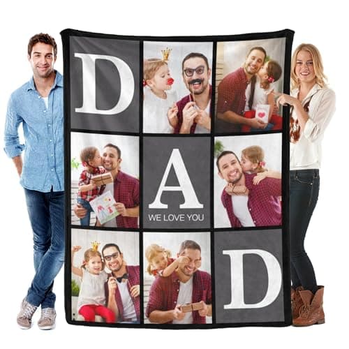 Personalized Gifts for Dad from Daughter Custom Blanket with Picture Father's Day for Husband from Wife Customized Memories Souvenir with Family Photos Soft and Warm - Image 1