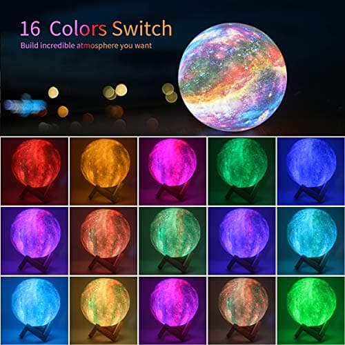 Moon Lamp, Kids Night Light Galaxy Lamp - 16 Colors Moon Light with Wood Stand Remote & Touch Control USB Rechargeable Gift for Girls&Boys Lover Birthday - 4.8 inch - Thumbnail 2