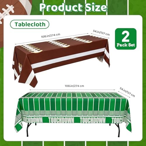 Accevo Football Party Decorations Disposable Tablecloth Plastic Touchdown Table Cover, Game Day Theme Table Cloth, Perfect for Football Birthday Party Supplies 54 X 108Inch, 2 Pack - Thumbnail 2