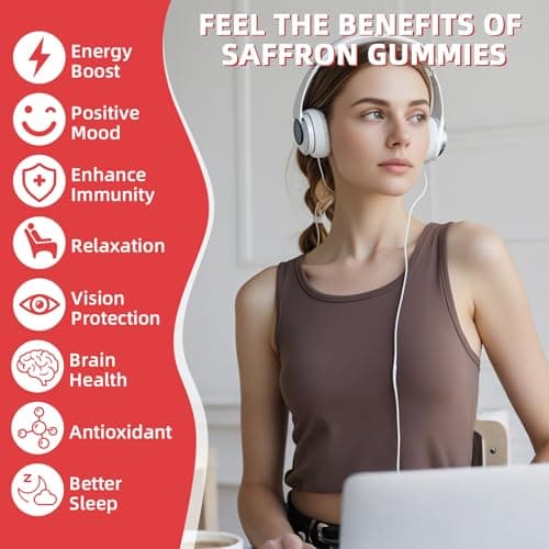 Saffron Gummies for Adults Kids - Organic Saffron Extract Supplement for Men Women Sugar Free for Mood Balance Support Better Sleep Metabolism with Vitamins Non GMO Strawberry Flavored 30 Days Supply - Thumbnail 3