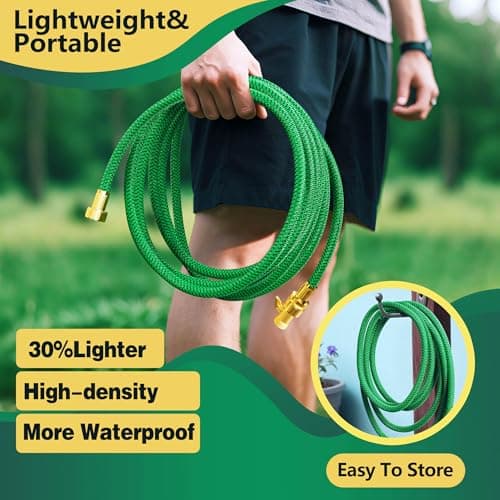 Non-Expanding Garden Hose 100ft, Flexible Weather-resistance Water Hose with 3/4" Solid Leakproof Connector, Knot-free & Anti-cracking & Durable Garden Hoses for Outdoor Watering Cleaning - Thumbnail 6