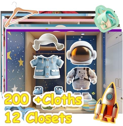 Dino Fun Animal Dress-up Sticker Book for Kids, Reusable Sticker Book for Toddlers 2-4 Years,12 Animals+Over 200 Cloths & Accessories,Sticker Dress up - Removable Sticker Activity Book for Girls - Thumbnail 3