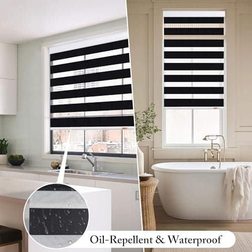 GHV Zebra Blinds for Windows Corded Blackout Dual Layer Privacy Shades Light Control for Day and Night Home Office (Black, 28 in (W) x 64 in (H)) - Thumbnail 6