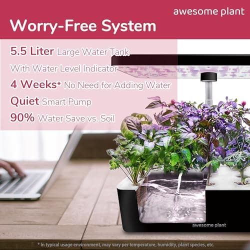 Awesome Plant 14Pro Hydroponics Growing System Kit (14 Pods), Large Indoor Herb Garden Kit with 5L Watertank, LED Grow Light, Perfect Hydroponic Gardening Gifts, Adjustable Height Up to 18.7", Black - Thumbnail 6